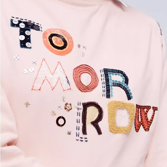 Anthropologie Postmark Tomorrow Embroidered Sequence Beaded Mock Neck Sweater - Picture 2 of 10